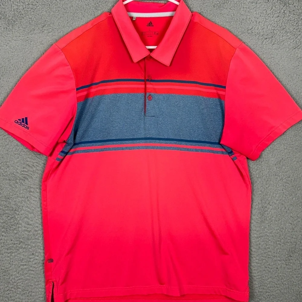 Adidas Golf Polo Shirt Mens Large Red Blue Colorblock Performance Rugby Athletic